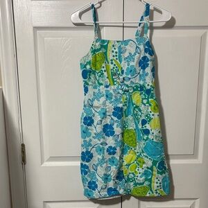 Lilly Pulitzer Blue and Green Floral Dress Sz 0 EUC